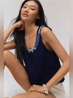 Free People Aztec Louie Beaded Split Back Top